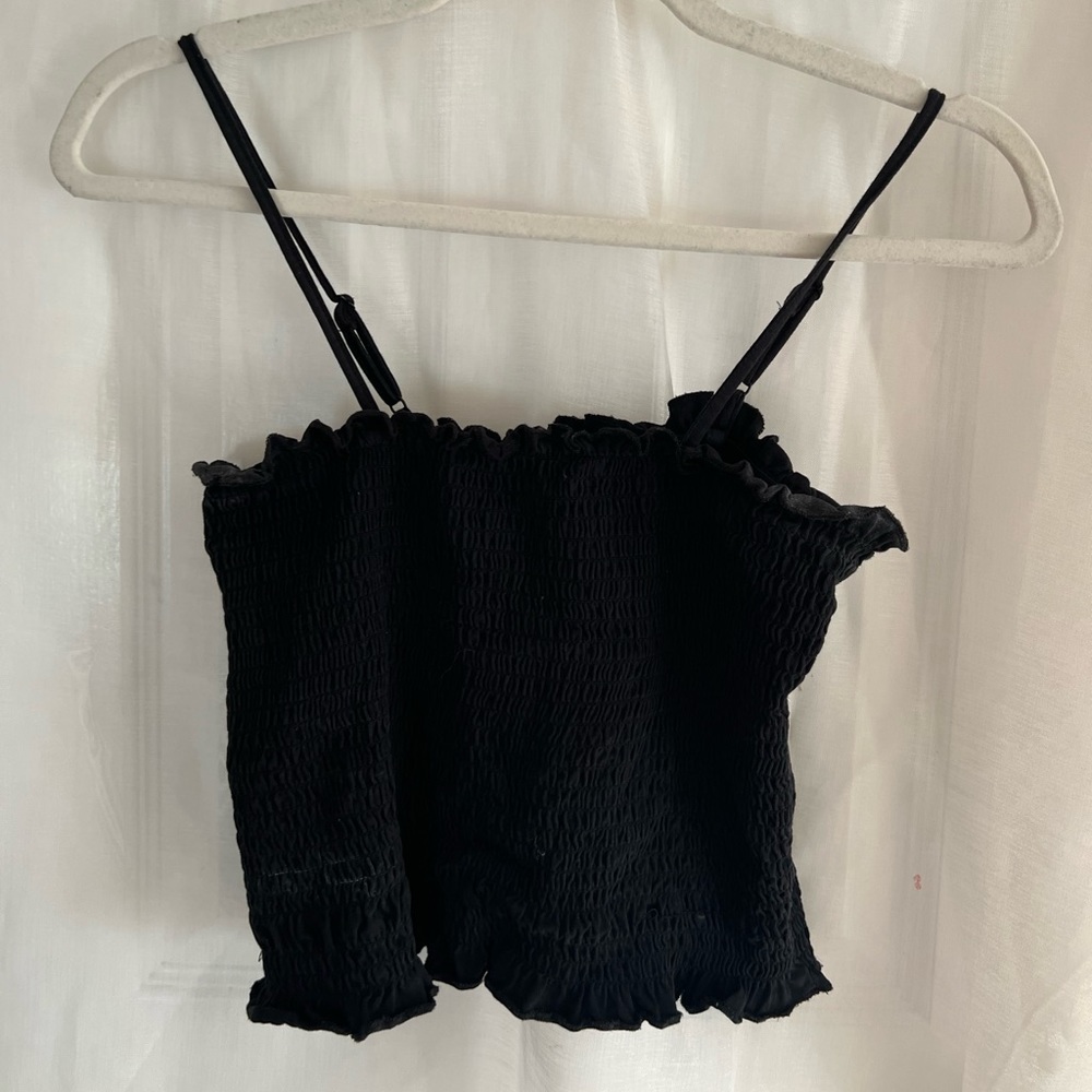 Black john galt/brandy black tube top with straps and ruffled material! no stain